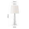 LLT Evie White Table Lamp close up showing tapered clear crystal base with polished chrome collar detail
