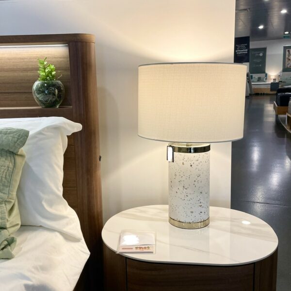 LLT Jerry terrazzo bedside table lamp in white and gold finish