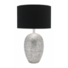 Refined architectural polymarble lamp with black fabric drum shade