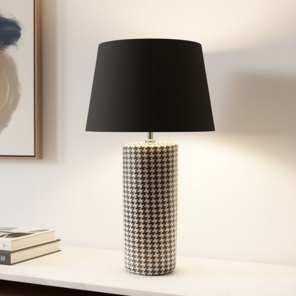 LLT Merger Table Lamp with black and white houndstooth ceramic base