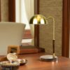 LLT Felix Table Lamp with bronze metal shade and brown wooden base