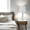 Modern white table lamp with chrome and crystal details
