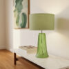 LLT Midori Table Lamp with ribbed green glass base and chrome trim