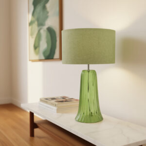 LLT Midori Table Lamp with ribbed green glass base and chrome trim