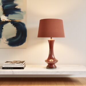 LLT Tanager Sunset Table Lamp with burnt orange glass base and black chrome trim