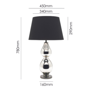 Modern table lamp with tall sculptural base and black shade