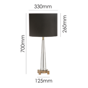 Refined architectural metal and crystal lamp with black fabric shade