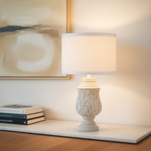 LLT Sellos Cement White Table Lamp with carved polymarble urn base