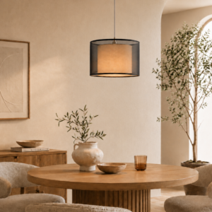 LLP Civic Pendant Light styled over dining table in elegant contemporary interior with warm ambient lighting