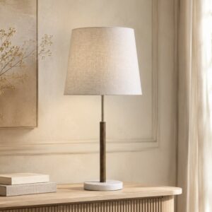 LLT Jenkins Mist Table Lamp with unpolished marble base and timber stem