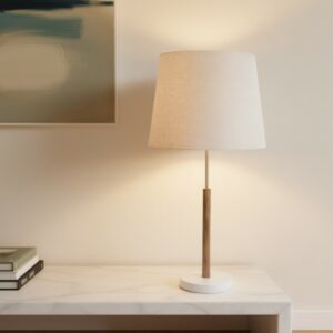 LLT Jenkins Mist Table Lamp with unpolished marble base and timber stem