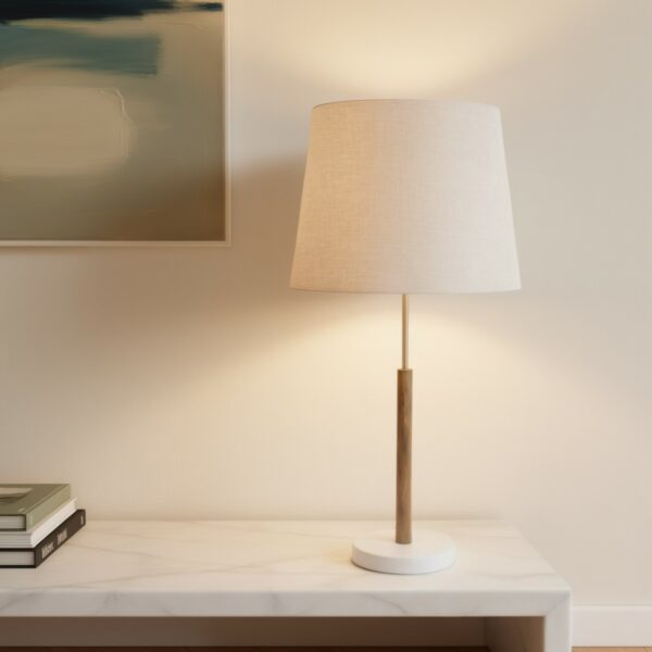 LLT Jenkins Mist Table Lamp with unpolished marble base and timber stem