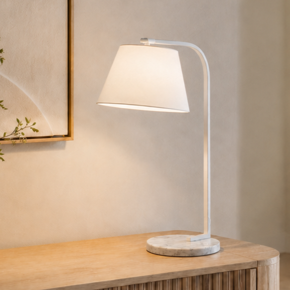 LLT Joii Marble White Table Lamp with marble-finish base