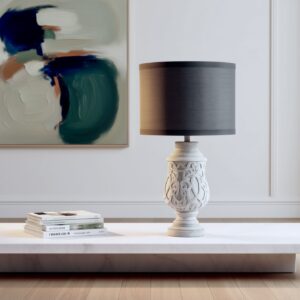 LLT Sellos Cement Black Table Lamp with carved polymarble urn base