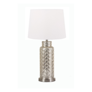 LLT Tritan White Table Lamp with detailed mercury glass base and nickel accents