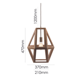 LLP Heath Pendant Light with sculptural faux timber geometric diamond frame and clear cord suspension