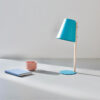 LLT Frolic Ocean Blue Table Lamp with metal shade and timber stem