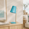 LLT Frolic Ocean Blue Table Lamp with metal shade and timber stem