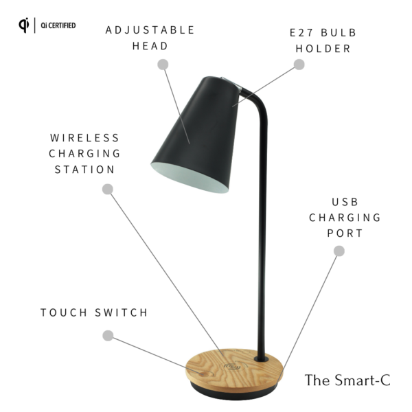 Refined architectural smart lamp with integrated charging and white shade