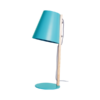 Refined architectural metal and wood lamp with blue minimalist finish
