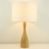LLT Schroder table lamp with faux timber base and white linen drum shade