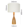Modern bedside table lamp LLT Schroder with timber finish and linen shade