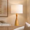 LLT Schroder White Table Lamp with faux timber finish contoured base