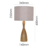 Modern bedside table lamp LLT Schroder with timber finish and linen shade