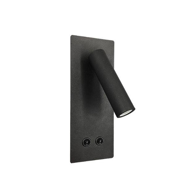 LLD RL088 Reading Light Black wall mounted LED spotlight with adjustable cylindrical head and dual switch