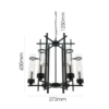 LLP Caviar 6LT Pendant Light with black painted metal frame and six clear glass cylinder shades on chain suspension against white background