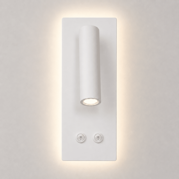 LLD RL088 white LED wall reading sconce with adjustable spotlight and warm ambient backlight