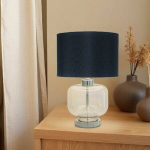 LLT Bonnie black glass table lamp with coffee base and black drum shade