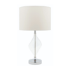 LLT Choo White Table Lamp with clear glass teardrop base and chrome accents