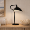 LLT Spida table lamp with black powder coated metal frame and white inner shade