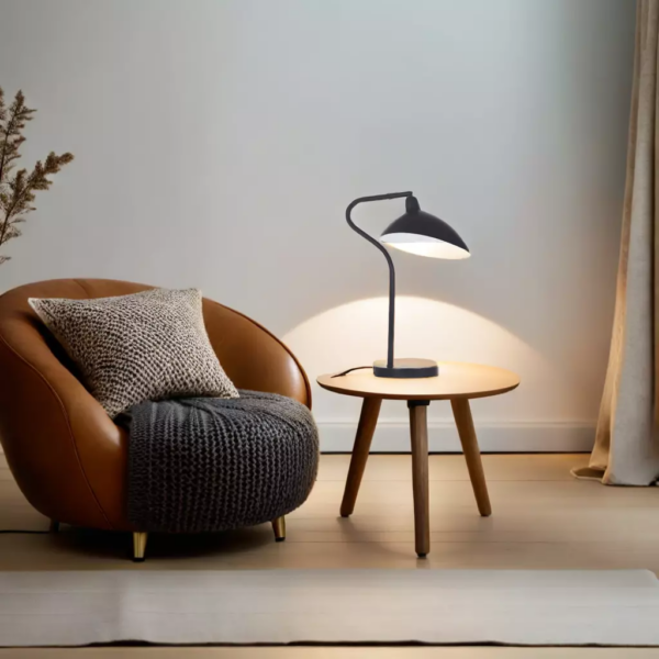 LLT Spida Table Lamp with black metal base and white inner shade