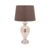 Table lamp with brown shade and glass base
