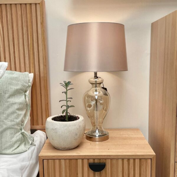 LLT Vision Taupe Table Lamp with coffee glass base