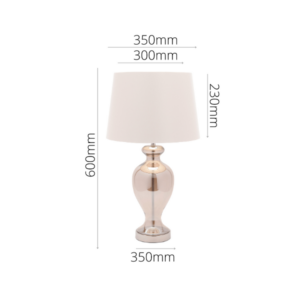 Taupe shade table lamp with clear tinted glass base