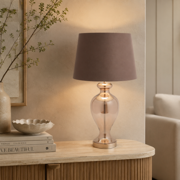 clear glass brown shade table lamp