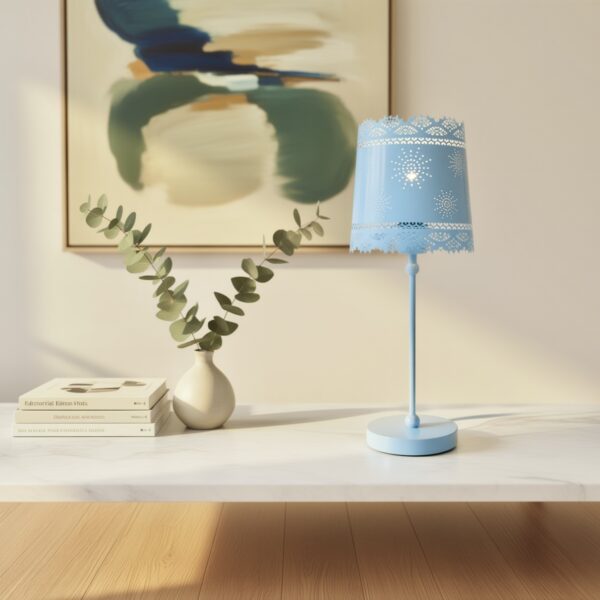 LLT Alice Blue Table Lamp with laser-cut metal shade