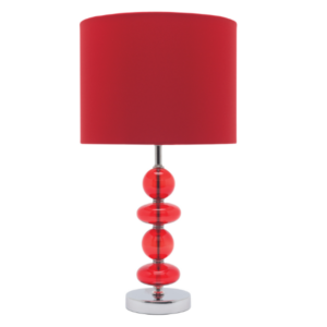 LLT Allsorts Red Drum Table Lamp with chrome base and red glass body
