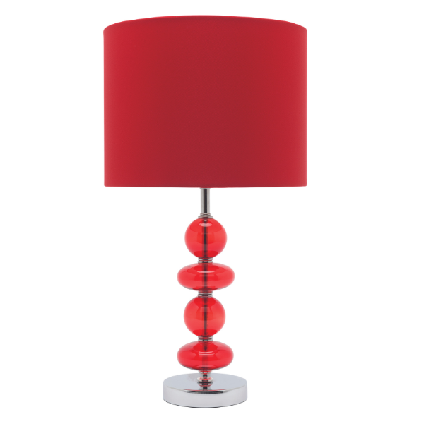LLT Allsorts Red Drum Table Lamp with chrome base and red glass body