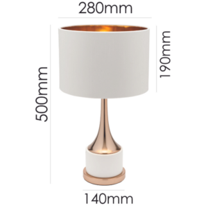 Elsa White Gold Lamp featuring white silk gold lined shade