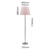 LLF Flynn Blush 1740mm tall silver nickel floor lamp with blush pink shade on white background