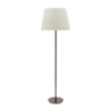 LLF Flynn Mist Floor Lamp with black chrome base and soft mist blue linen round tapered shade