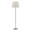 LLF Flynn Mist Floor Lamp with silver nickel base and soft mist blue linen round tapered shade