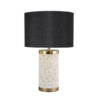 LLT Jerry black terrazzo table lamp with gold base and black linen shade