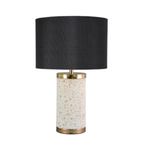 LLT Jerry black terrazzo table lamp with gold base and black linen shade