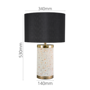 Modern terrazzo table lamp with black shade and gold accents