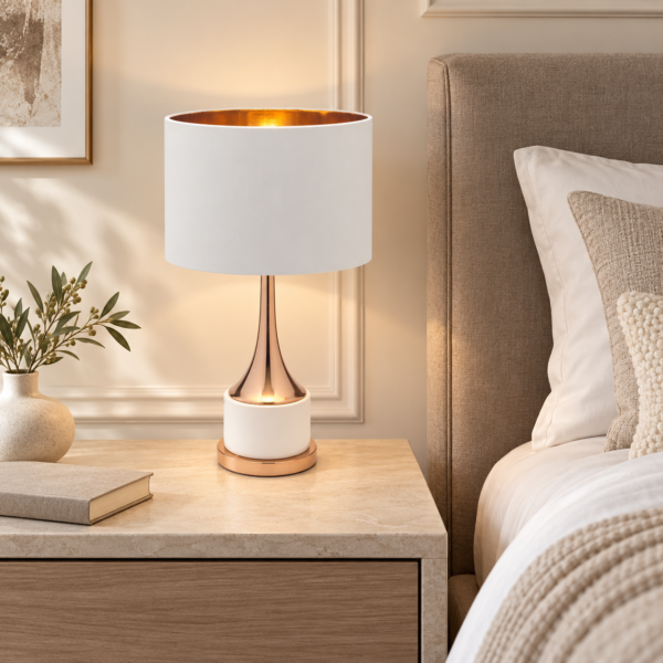 LLT Elsa White Gold Table Lamp with gold plated and ceramic base